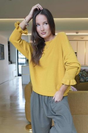 Conrad Batwing Ruffle Cuff Knit Dijon
